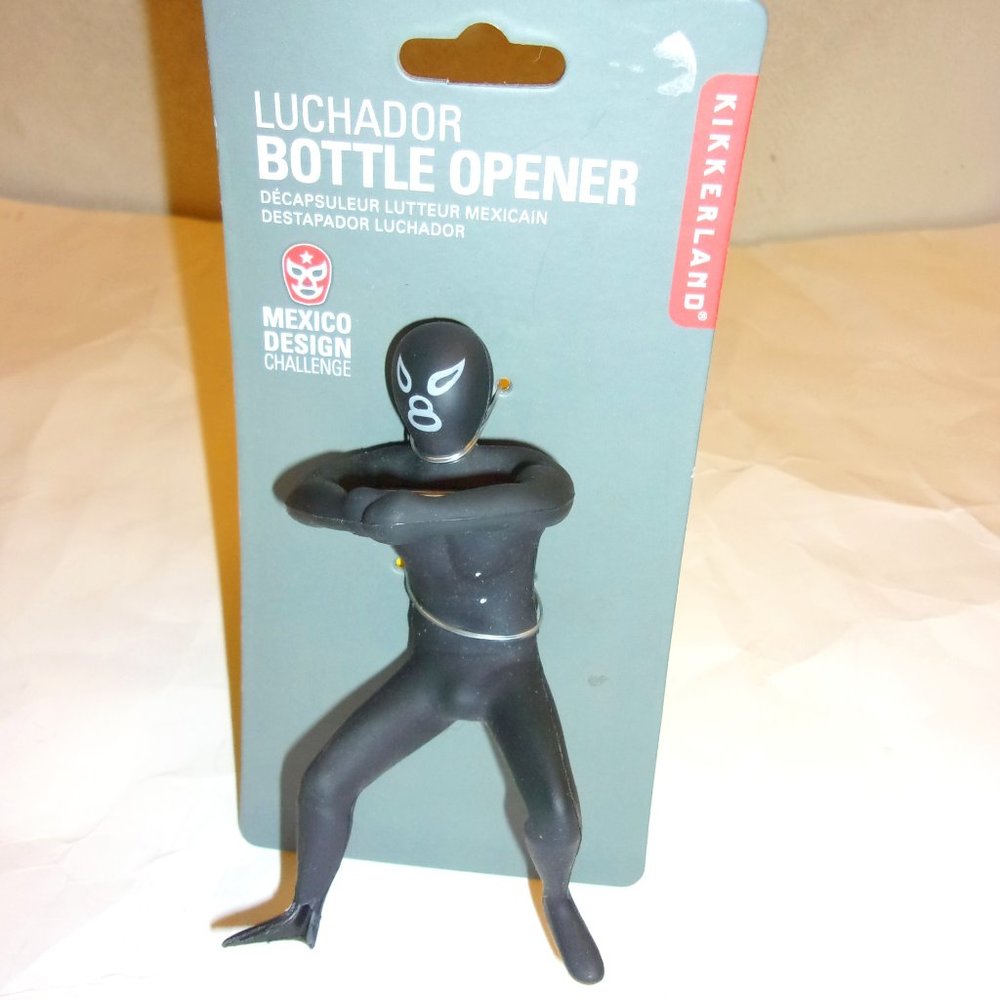 Kikkerland Luchador Bottle Opener! Black Suit Wrestler New Unique!